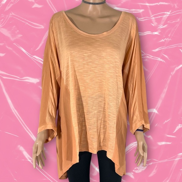 XCVI Scoop Neck Flowy Blouse Top With Sheer Back - In Peach / Orange - Picture 1 of 6